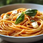 Spaghetti à la Crème de Poivron Rouge et Mozzarella